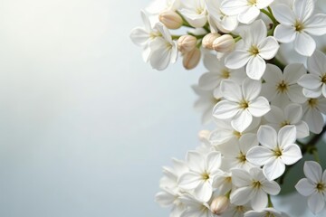 Fototapeta premium Delicate white lilac flowers pattern on a wallpaper background, floral, petals