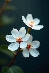 Delicate white blossoms against dark backdrop, monochrome, background, flowers