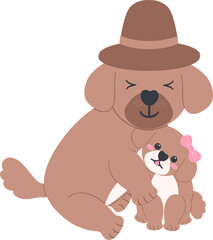 Father's Day Dog Dad and Baby Illustration in Cute Cartoon Flat Design