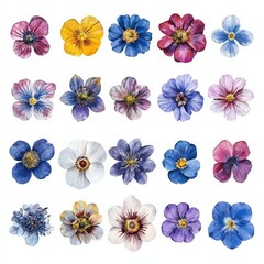 Flower icon set cut out isolated on white background
