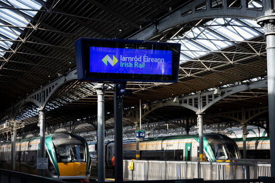 Dublin, Ireland  - March 6th 2025 -  arrivals and departure board at Dublin Heuston station