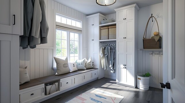 Inviting Mudroom Interior with Custom Cabinetry and Natural Light