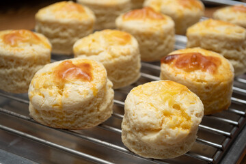 Homemade Cheese Scone freshly baked on a stack