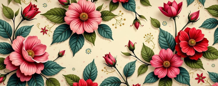 Ager wallpaper pattern with various floral motifs in a vintage patchwork style, pattern, old-fashioned