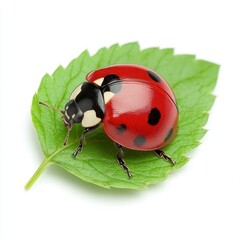 Fototapeta premium Vibrant Ladybug on Green Leaf Close-Up Macro Photography