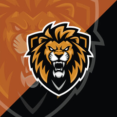 Angry lion head esport gaming logo vector illustration, logo lion head esport style