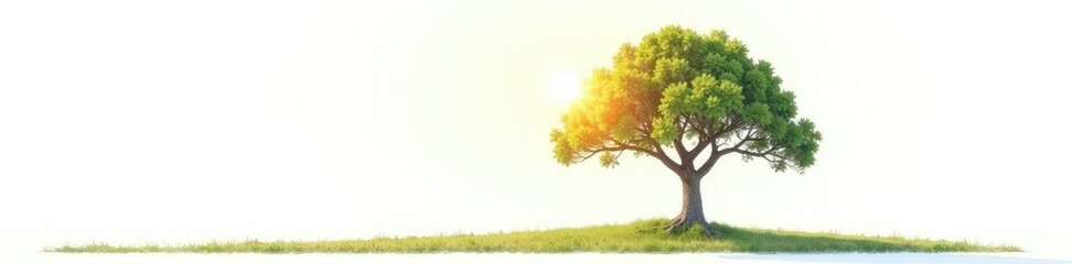 Fototapeta premium Tree isolated on white background with warm sunlight, texture, sun, tree