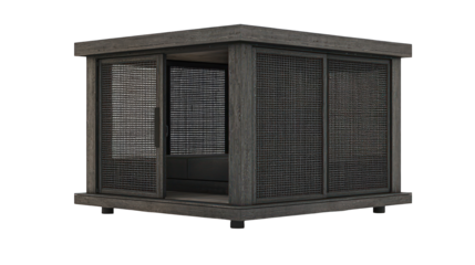 Modern architectural pavilion with glass walls and shadows