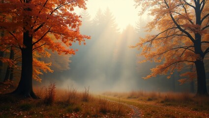 autumn forest in the fog