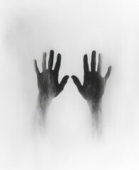 Two hands are raised against a soft, misty background, creating an atmosphere of yearning and hope. The contrasting darkness of the hands adds depth to the scene