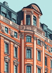 This vibrant building features intricate architectural details, including decorative elements and large windows