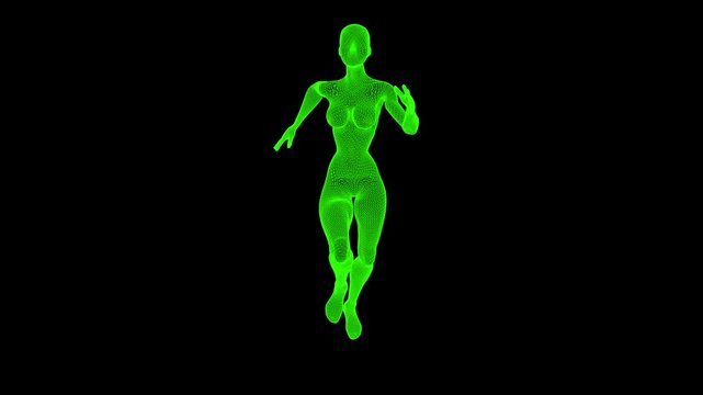Android Woman Female Robot Running Seamlesss Looping Wireframe 3D Animation