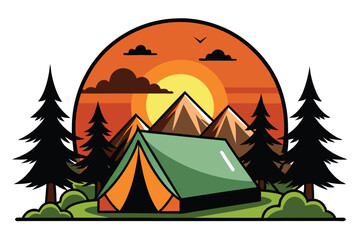 Obraz premium camping in the mountains T-shirt design with sunset