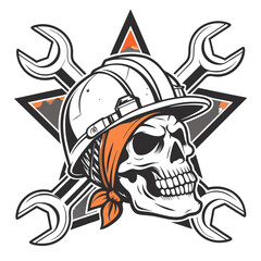 Skull in Construction Hard Hat with Wrench - Powerful and Bold Design