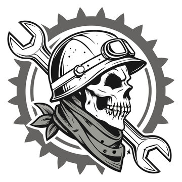 Skull in Construction Hard Hat with Wrench - Powerful and Bold Design