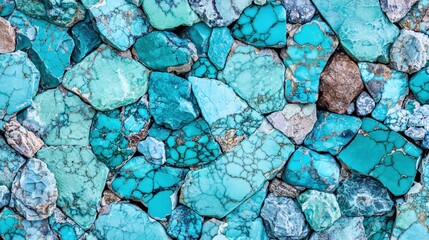 Stunning turquoise colored rocks forming unique patterns and textures amidst ancient stone
