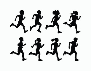 Active Kids Running Silhouette EPS Vector Template Illustration