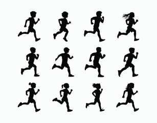 Active Children Running Silhouette Vector Template