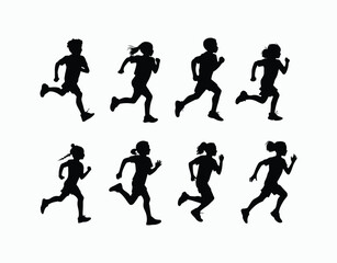 Children Running Silhouette Design Vector Template File