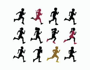 Obraz premium Children Running Silhouette EPS Vector Template Illustration