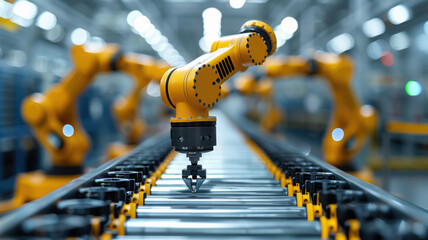 Obraz premium robotic arm with conveyor line.