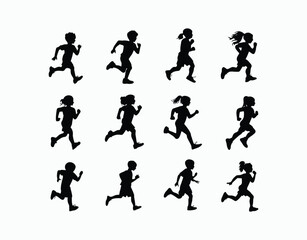 Children Running Silhouette Vector Template