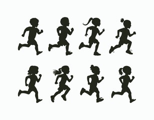 Kids Running Silhouette Illustration Vector Template