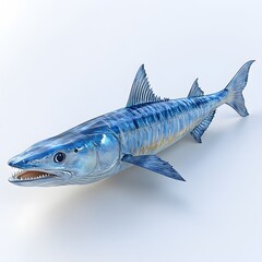 A high-quality 3D render of a magnificent wahoo, showcasing its vibrant blue hues and sharp details. Detailed Animal isolated on white background. Stunning 3D Render of a Wahoo Fish