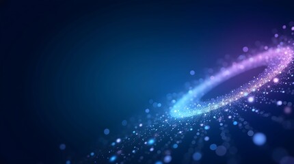 Deskripsi:
A vibrant digital rendering of glowing particles forming a dynamic circular pattern. The purple and blue tones create a futuristic, cosmic effect, resembling a swirling galaxy or digital vo