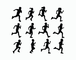 Silhouette of Kids Running Template
