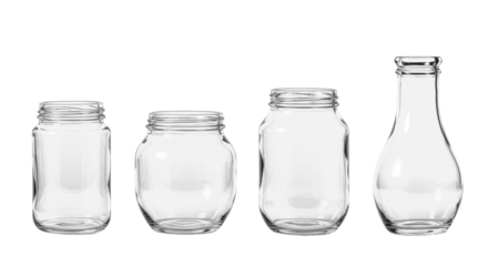 empty glass jar set, canning and preserving. With cover and without lid. ,isolated on a transparent background, PNG, cutout, or clipping path.