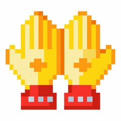 Pixel Art Praying Hands Icon with Red Base and Cross Design