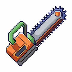 Fototapeta premium Pixel Art Chainsaw Illustration Retro Style Digital Tool Graphic