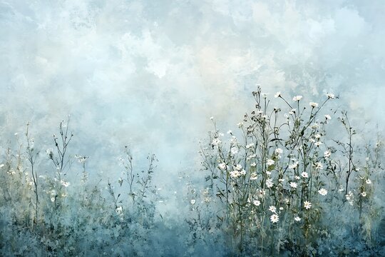 Daisies flourish in field, painting background, use for website or blog header