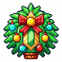 Obraz premium Pixel Art Christmas Tree with Ornaments, Bows, and Festive Decorations