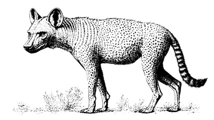 Engraved illustration of a hyena showcasing intricate details in vector format for tattoo and packaging design
