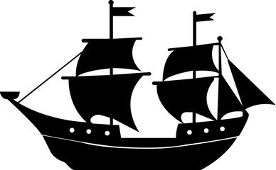 Pirate ship icon.Historic sailing ship navigating through stormy ocean water.Ship silhouette line art illustration.