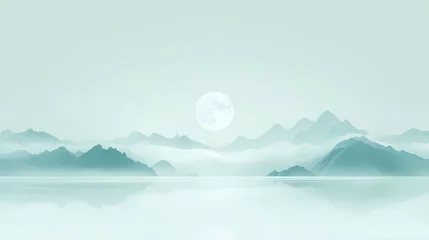 Fototapete Rund A quiet moonlit night among ink landscapes © Longo