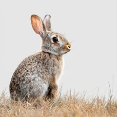 Fototapeta premium A cute rabbit sitting comfortably in a lush green grassland, capturing the essence of a natural setting for a furry creature