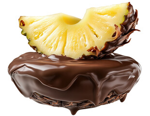 Delicious pineapple slice topped with rich melted chocolate, creating tempting treat. contrast of flavors and textures makes it irresistible. Isolated On Transparent Background