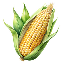 Watercolor Fresh raw corn png isolated on transparent background