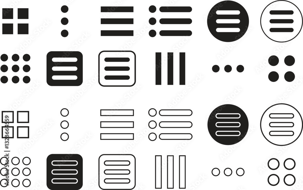 Poster hamburger web and mobile app menu flat, outline icon set. vectors button for website ui navigation. 