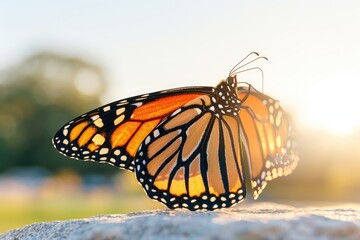 Monarch Butterfly at Sunset, Stone