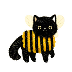 Cute Black Cat in Bumblebee Costume &ndash; Whimsical Animal Illustration