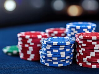 High-stakes gambling event casino poker chips nighttime close-up excitement and strategy