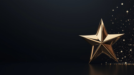 Obraz premium Golden Star Achievement: A gleaming golden star shimmers against a dark background. The scene exudes elegance and ambition, perfect for conveying concepts of recognition and excellence.