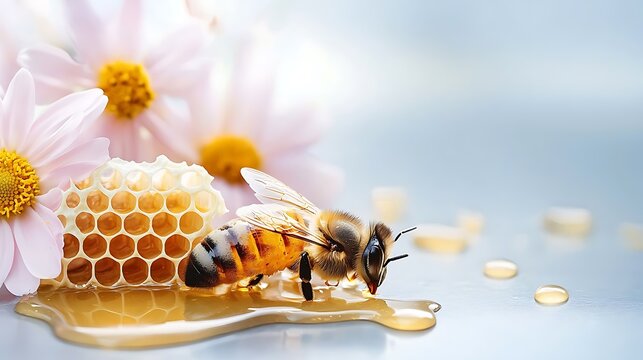 Bees Collecting Honey from Blooming Flowers