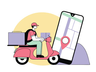 Delivery Rider Using Mobile Navigation App on Scooter