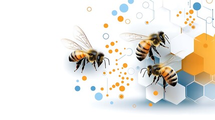 Honey bees and honeycomb in an abstract geometric composition