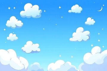 Cartoon clouds float in starry night sky, used for children's illustrations